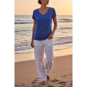 Chicos Travelers Blue Cap Sleeve V-Neck Top Lightweight & Comfortable